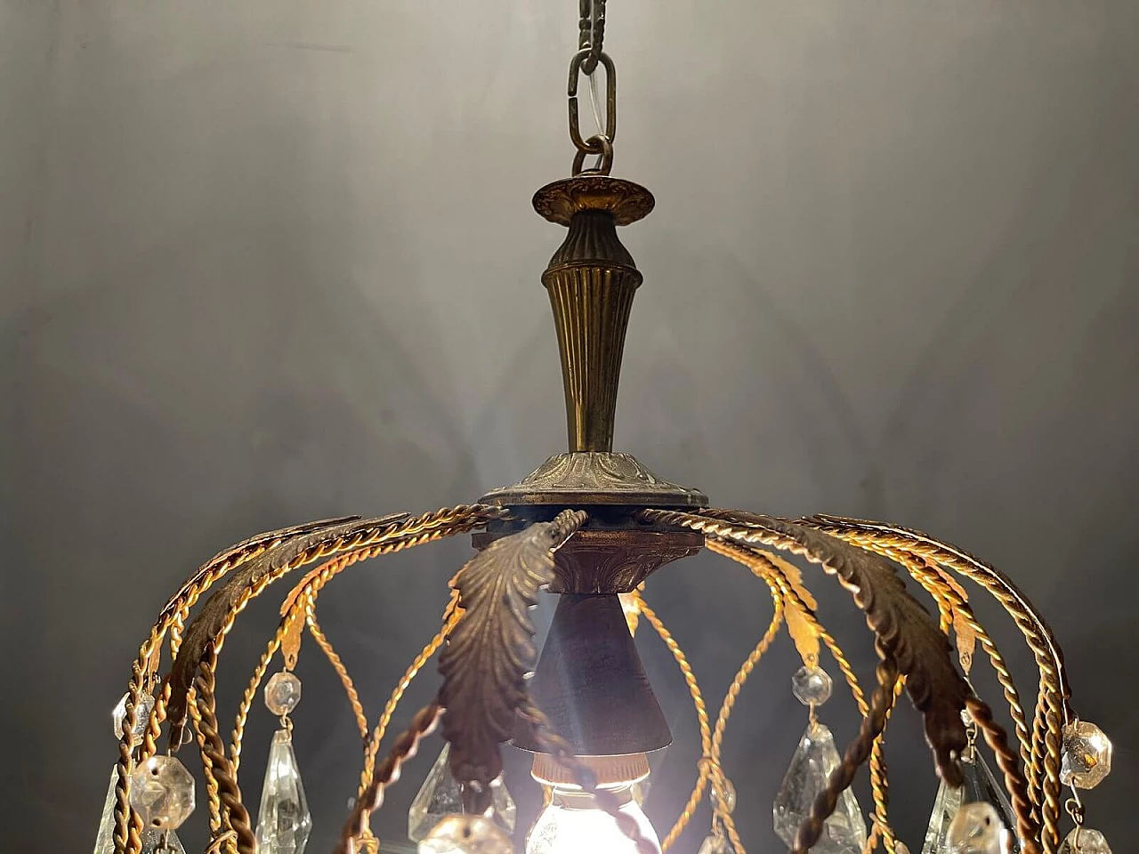 Metal and crystal chandelier, 1950s 7