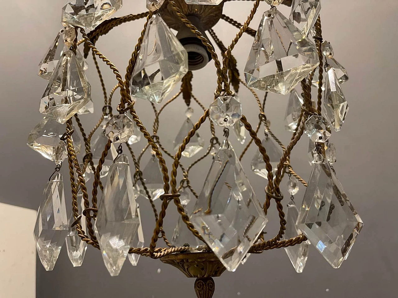 Metal and crystal chandelier, 1950s 8