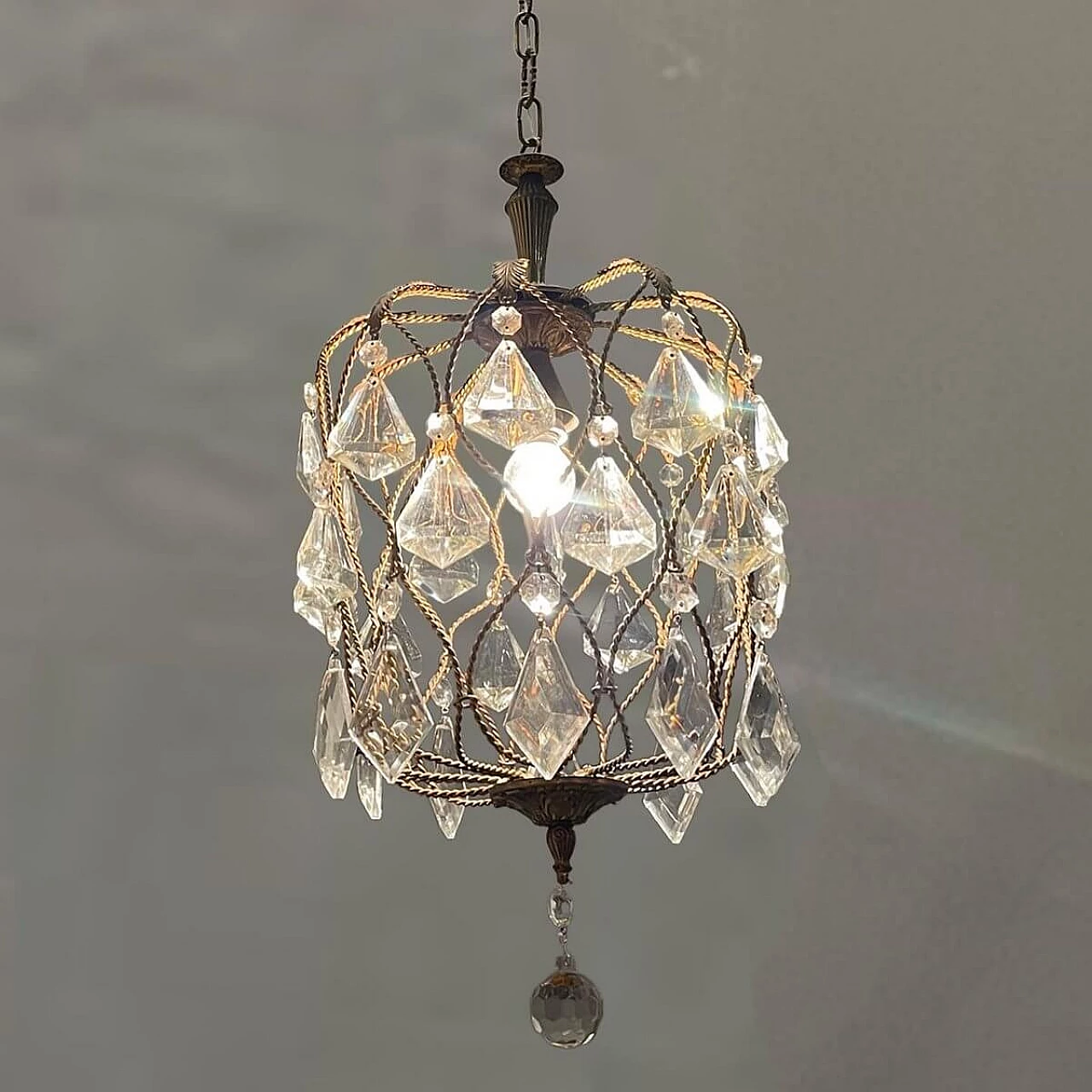 Metal and crystal chandelier, 1950s 9