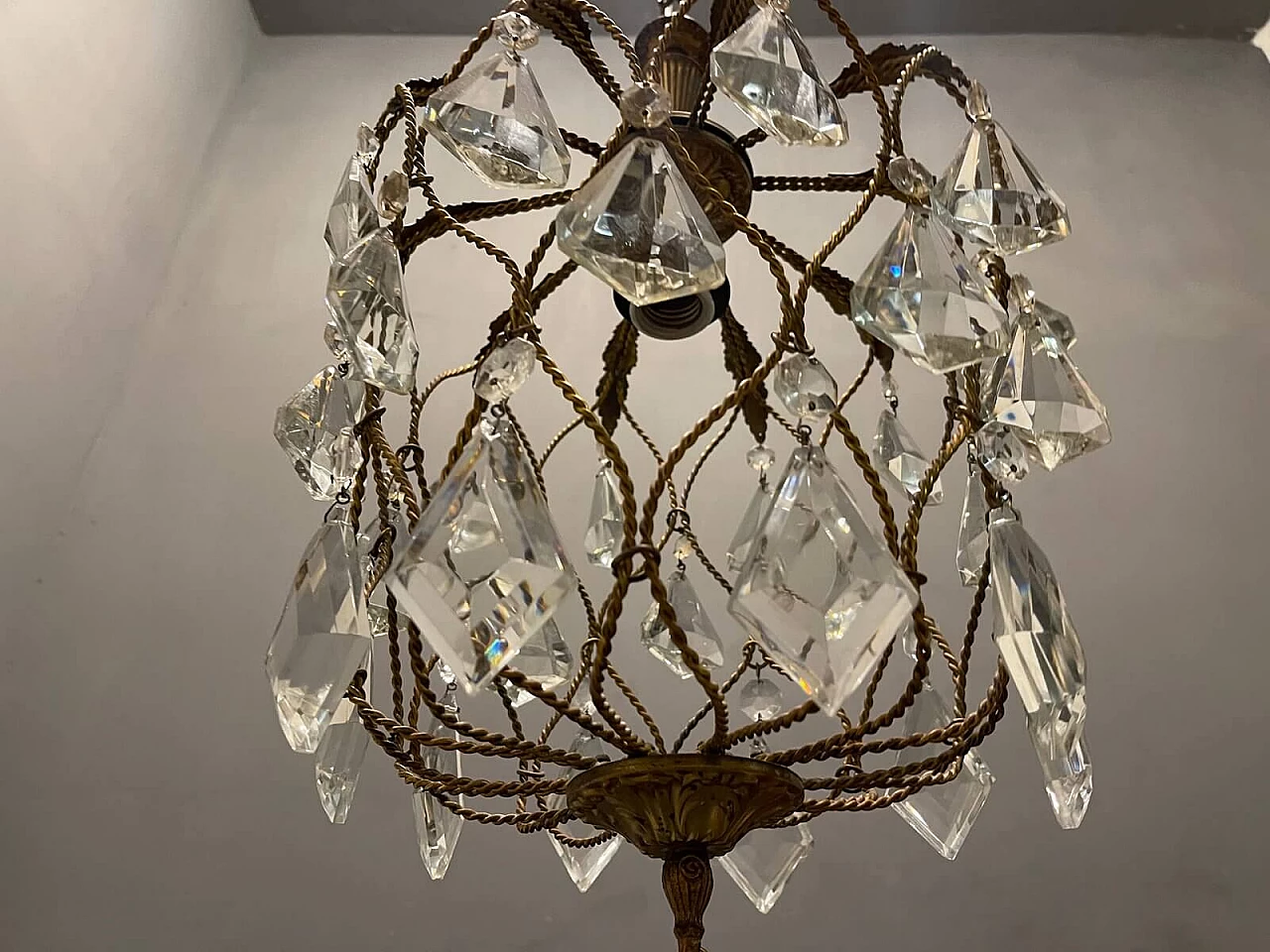 Metal and crystal chandelier, 1950s 11