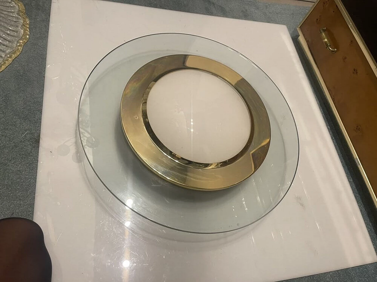 Round brass and glass ceiling lamp, 1980s 1