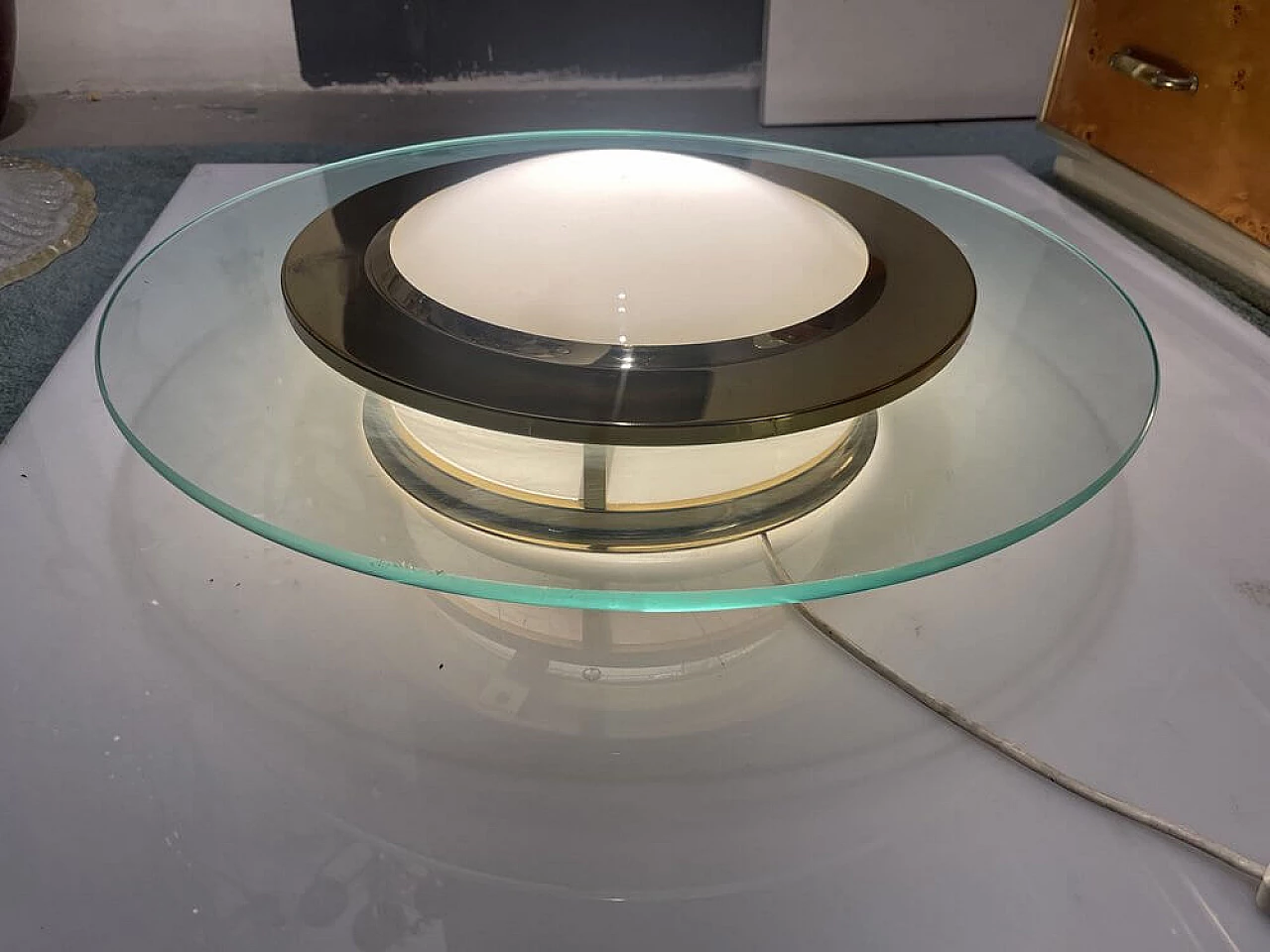 Round brass and glass ceiling lamp, 1980s 4