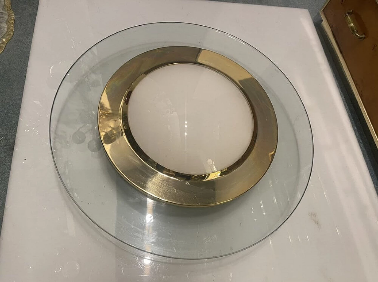 Round brass and glass ceiling lamp, 1980s 5