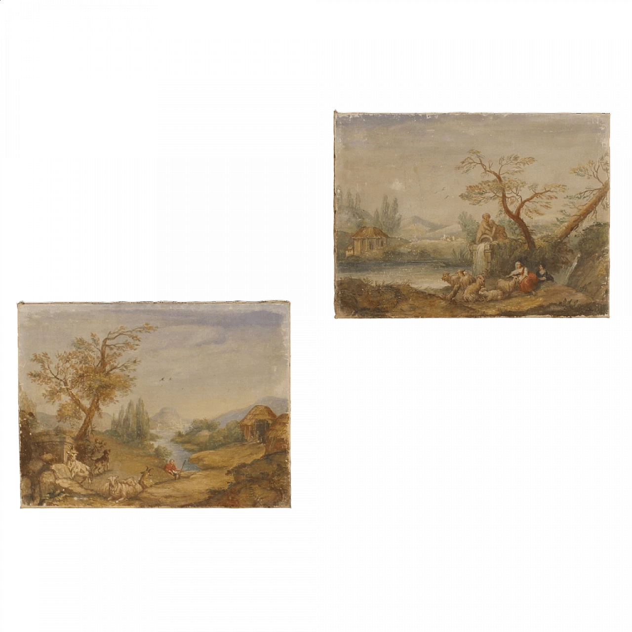 Coppia di dipinti italiani raffiguranti paesaggi, tempera su tela, anni '50 12