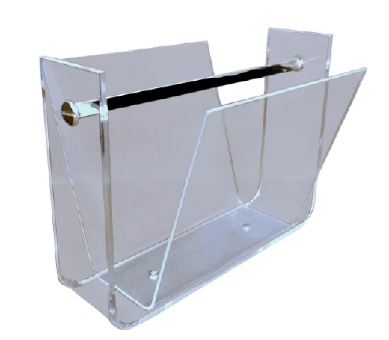 Plexiglass and chromed brass magazine rack, 1970s 1