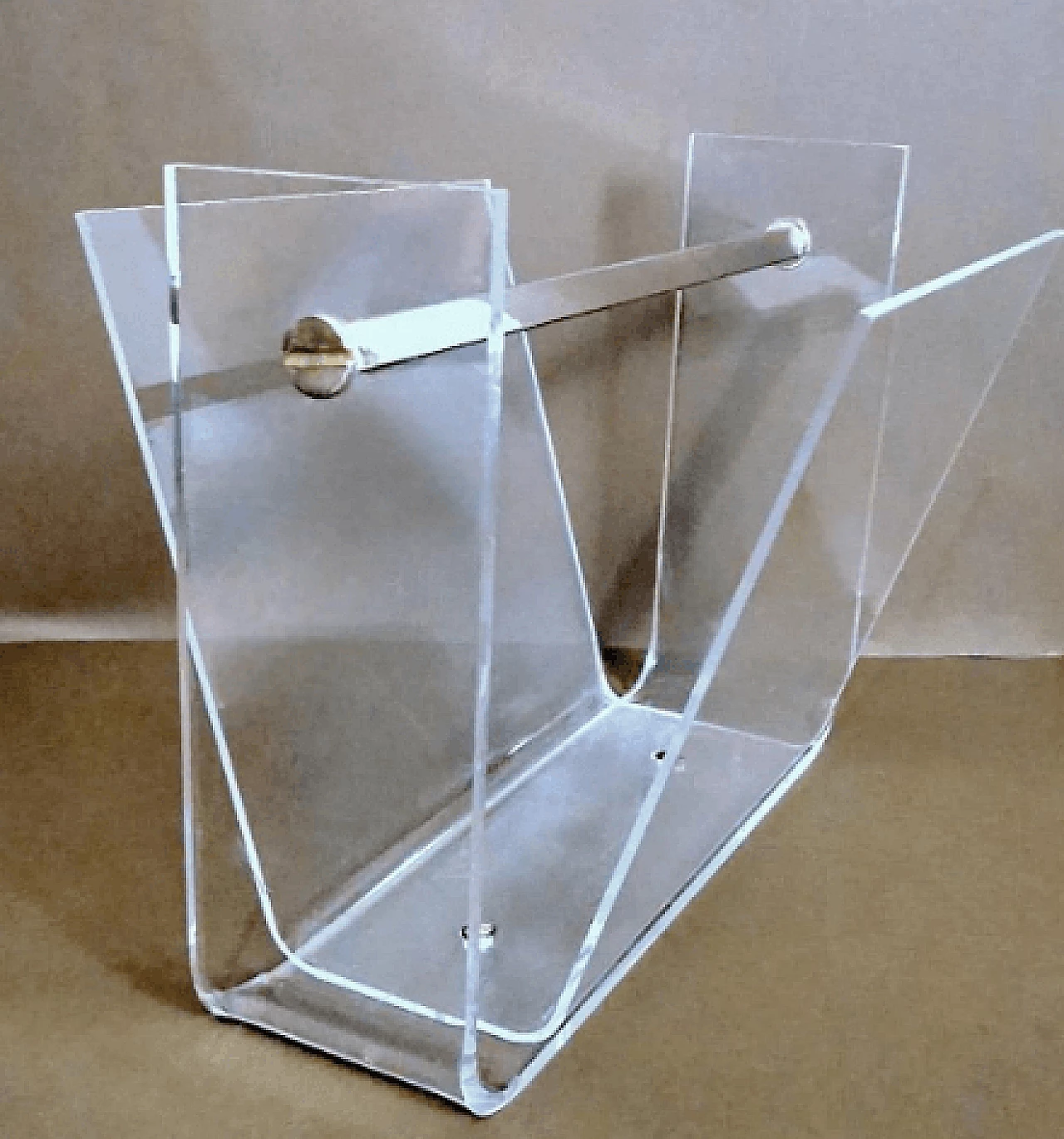Plexiglass and chromed brass magazine rack, 1970s 3