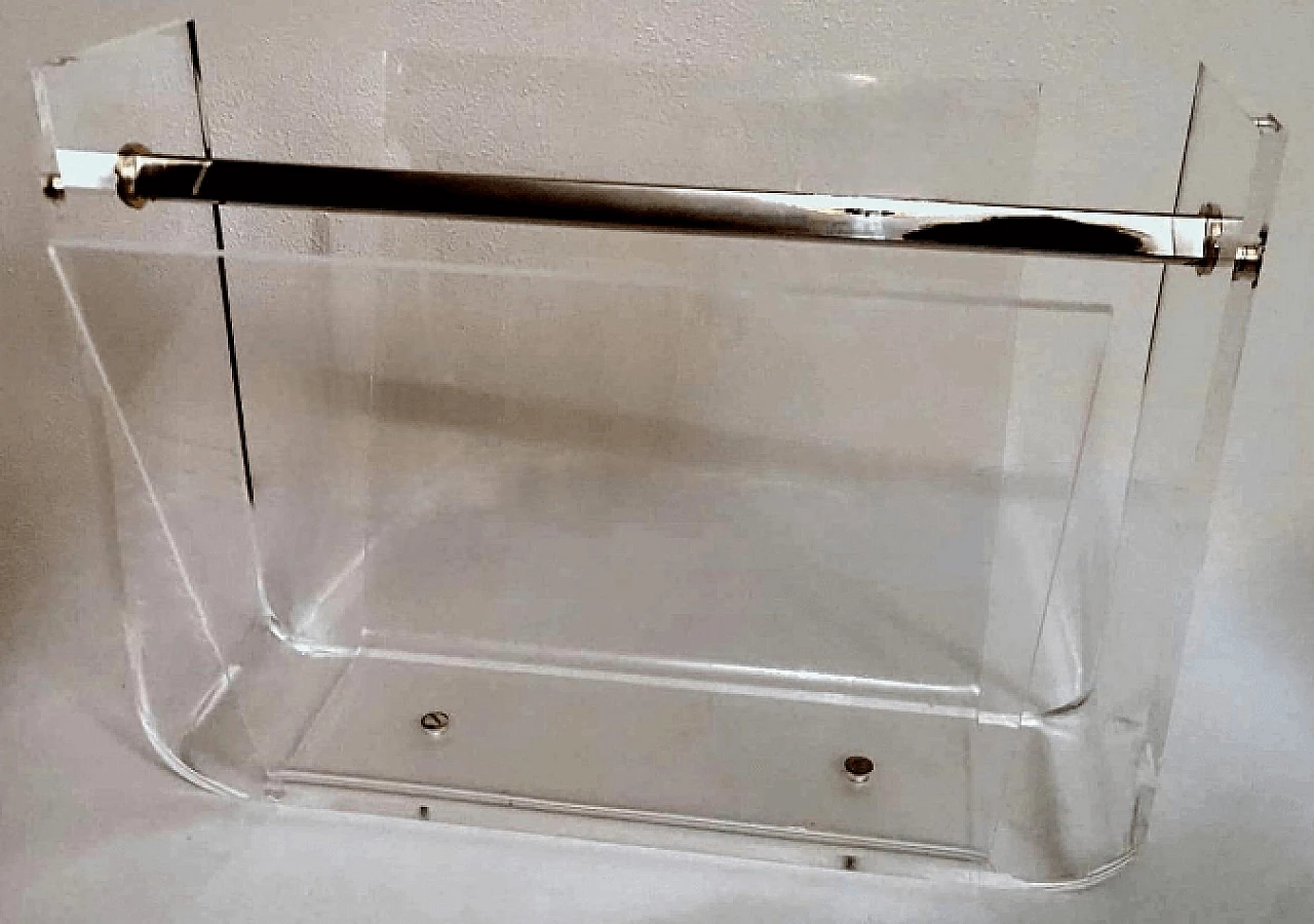 Plexiglass and chromed brass magazine rack, 1970s 7