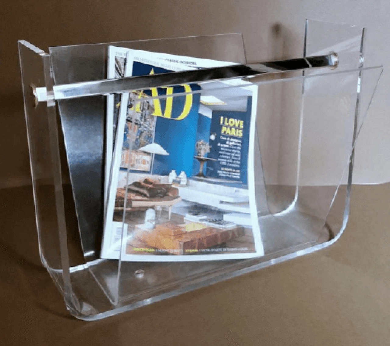 Plexiglass and chromed brass magazine rack, 1970s 13