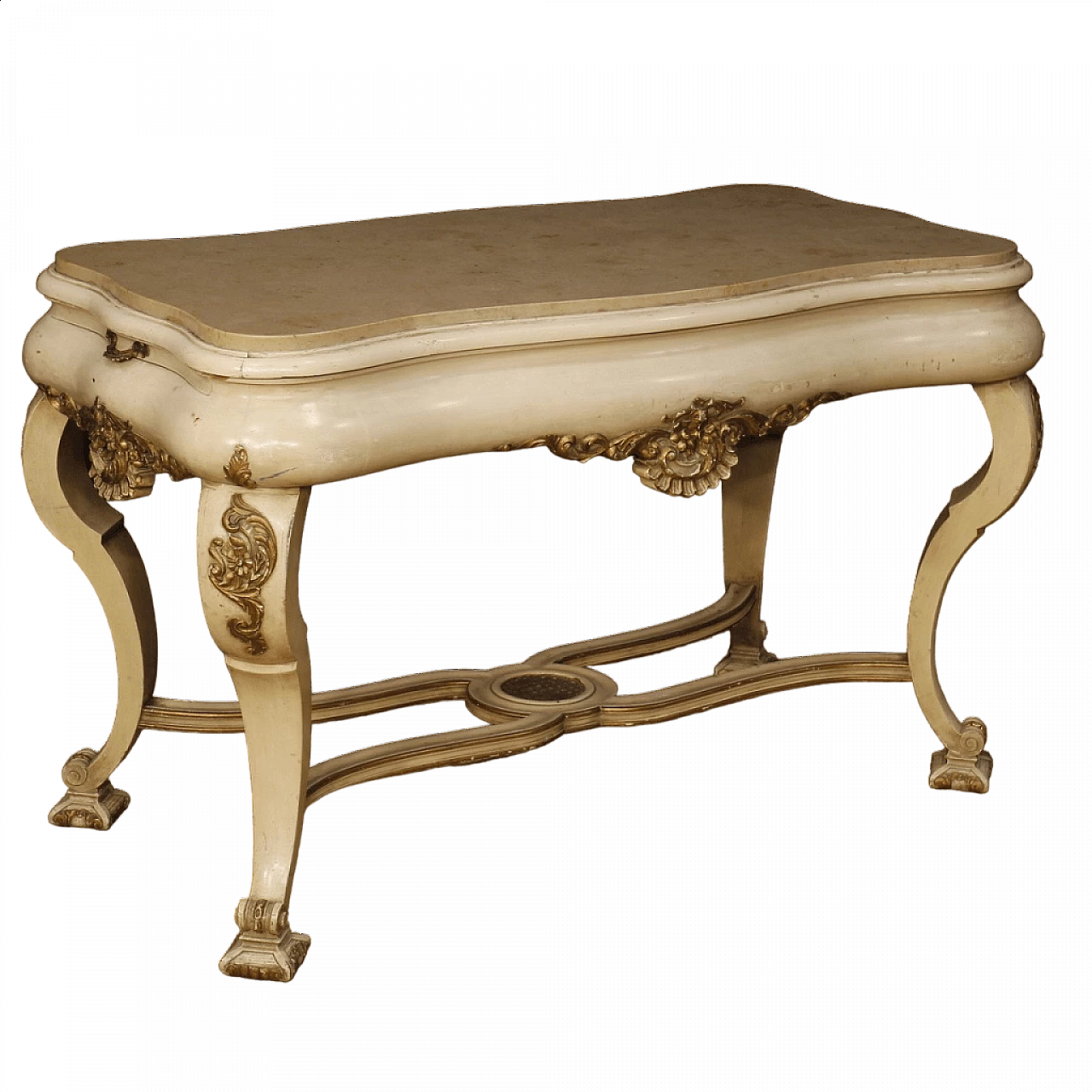 Carved, lacquered and gilded wooden table with marble top, 1940s 13