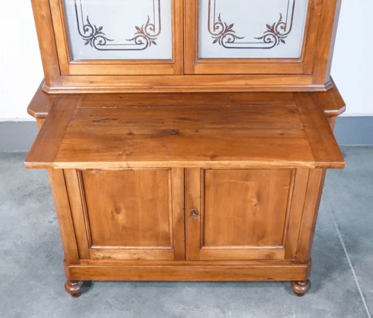 Charles X sideboard with glass cabinet and extractable top, 19th century 1