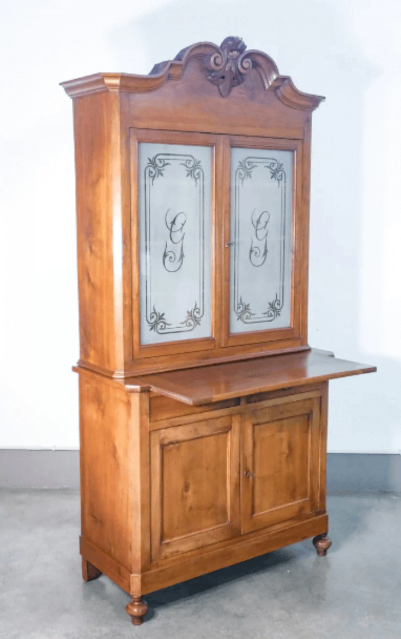 Charles X sideboard with glass cabinet and extractable top, 19th century 4