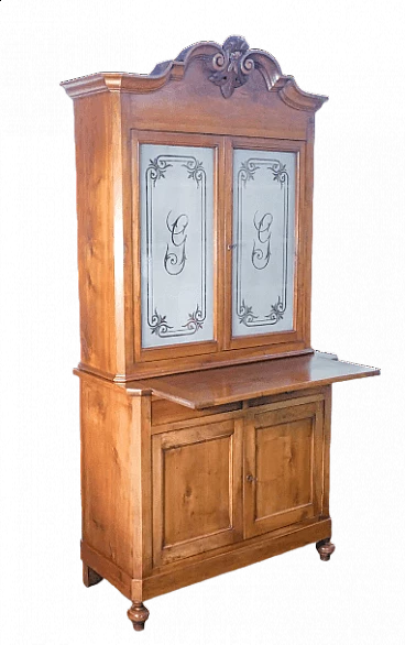 Credenza Carlo X con vetrina e piano estraibile, '800