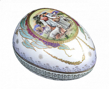 Scatolina a uovo in ceramica di Sèvres dipinta
