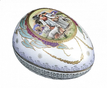 Painted Sèvres ceramic egg-shaped small box