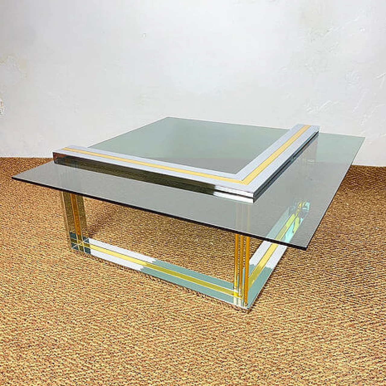 Metal and smoked glass coffee table by Romeo Rega, 1970s 3