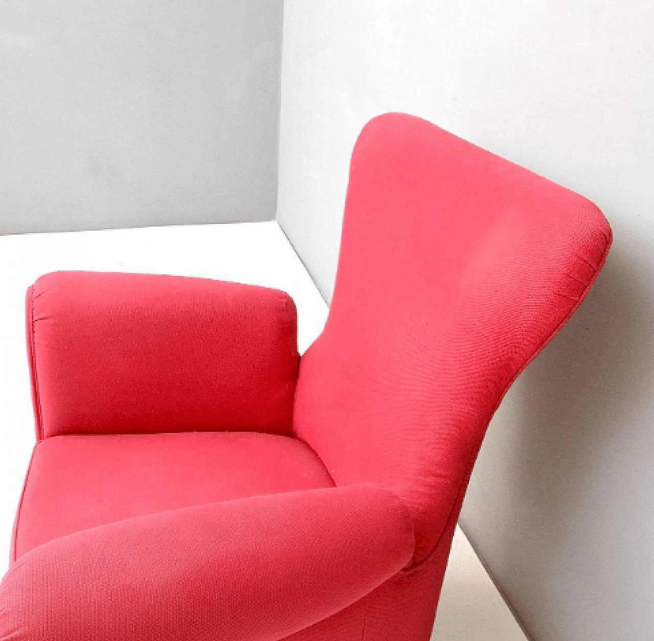 Red fabric and brass armchair, 1950s 6