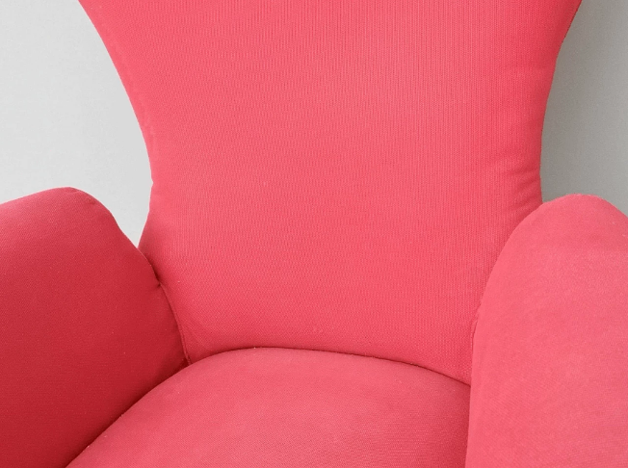 Red fabric and brass armchair, 1950s 7