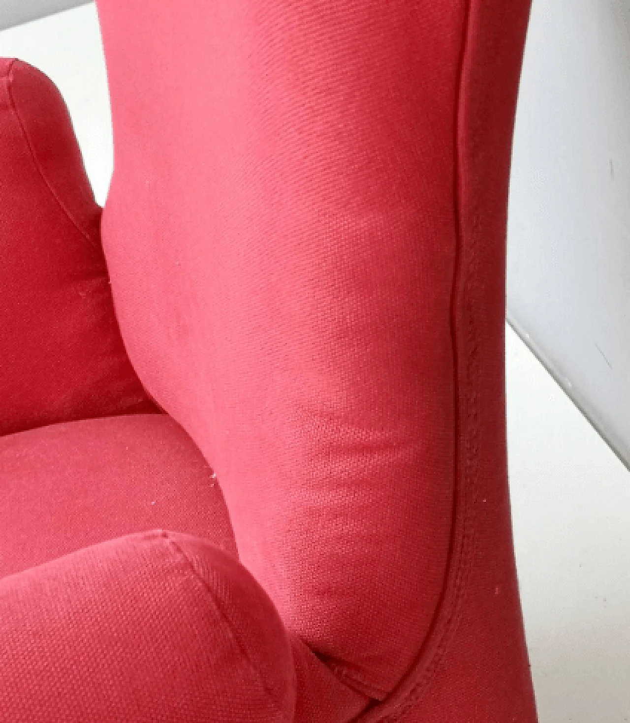 Red fabric and brass armchair, 1950s 8