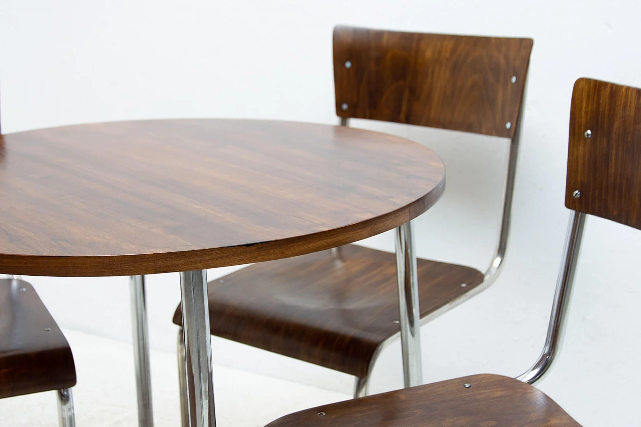 4 Chairs and round bentwood table by Hynek Gottwald, 1930s 5