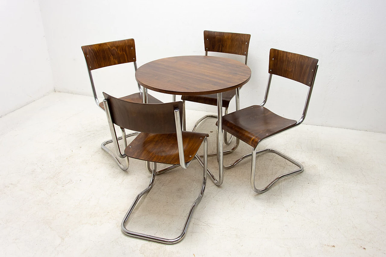 4 Chairs and round bentwood table by Hynek Gottwald, 1930s 32