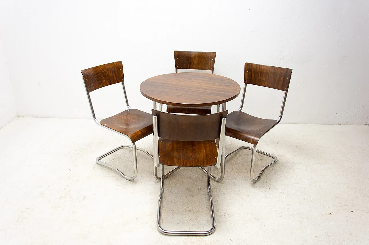 4 Chairs and round bentwood table by Hynek Gottwald, 1930s 33