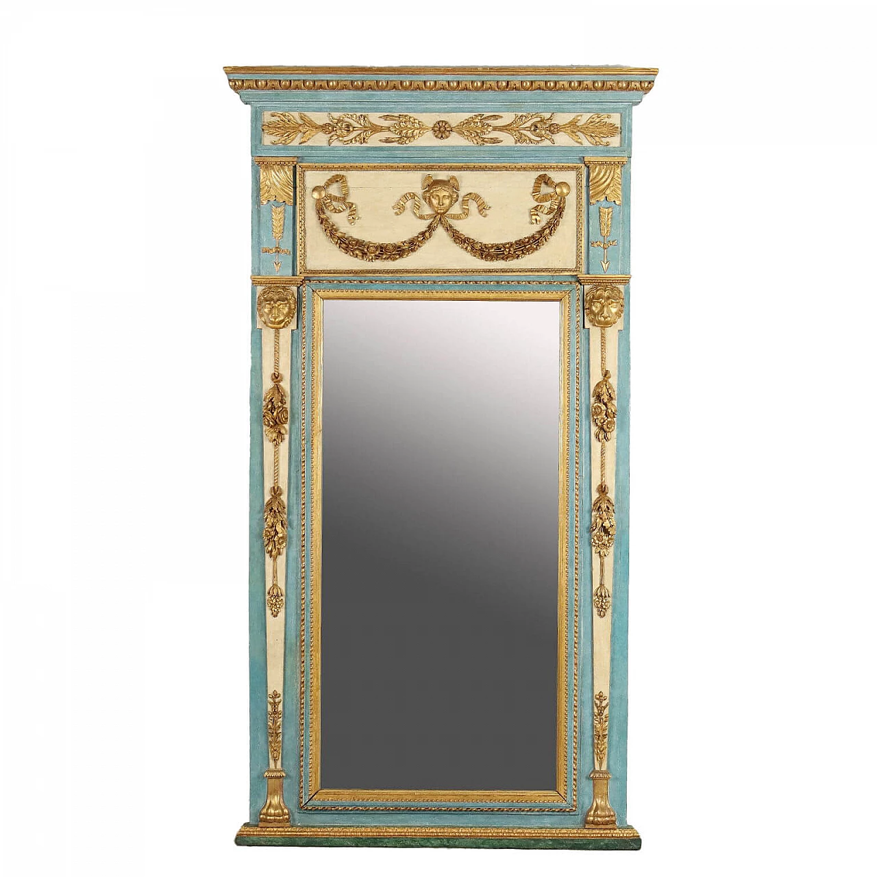 Specchiera Neoclassica in legno intagliato, laccato e dorato, fine '700 1