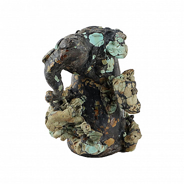 Chinese turquoise root sculpture of elephants and other animals