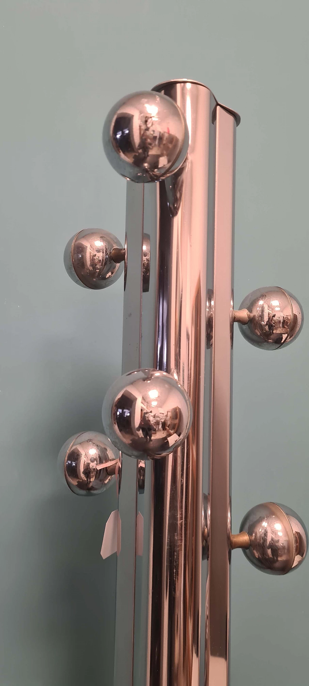 Chromed steel and wood standing coat rack, 1970s 2