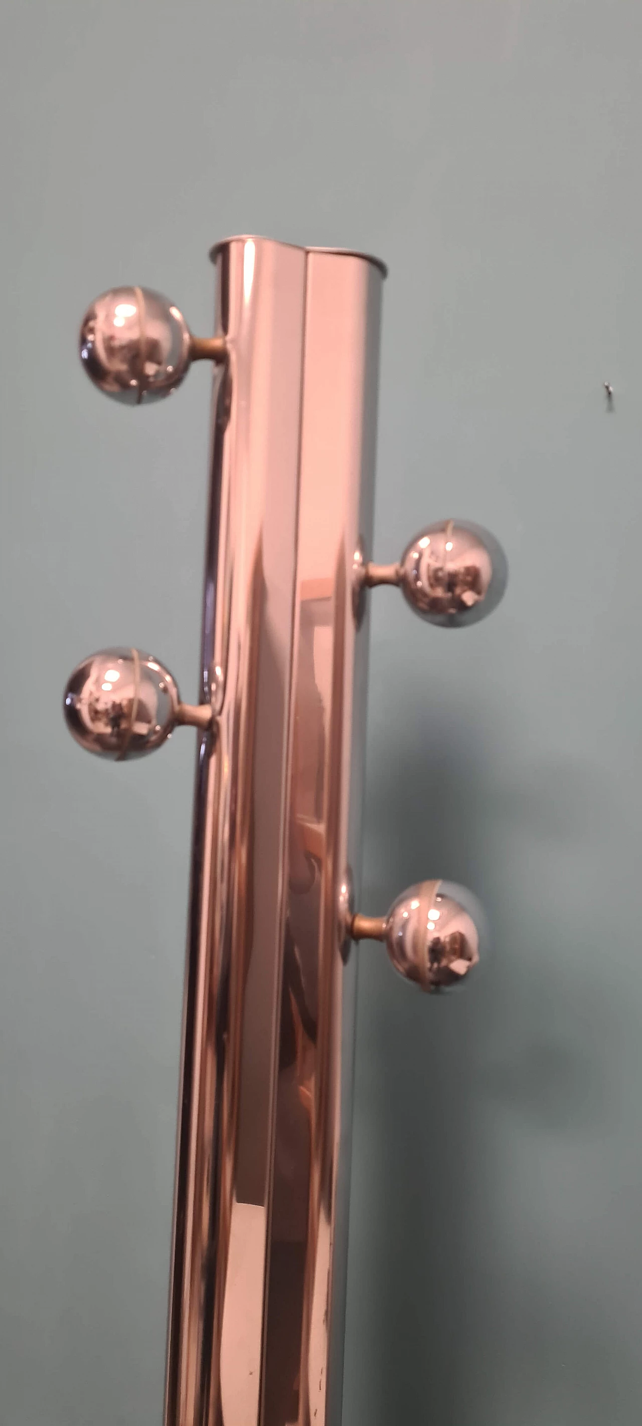 Chromed steel and wood standing coat rack, 1970s 3