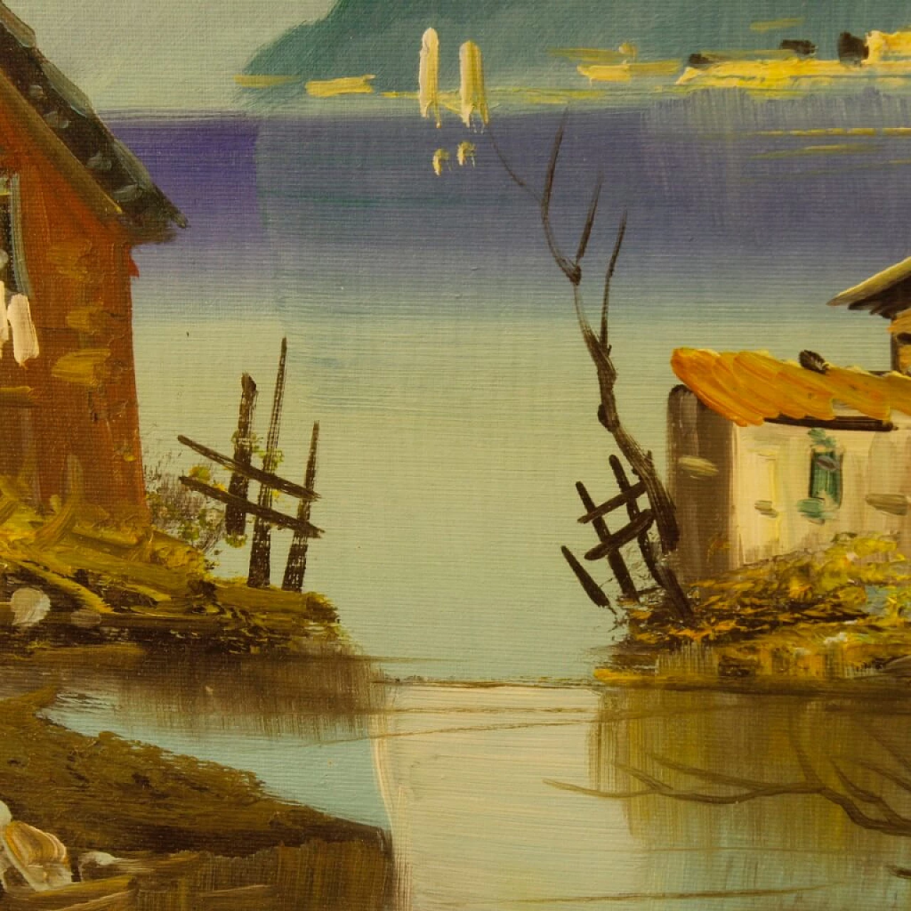 Lake view with houses, oil painting on canvas 7