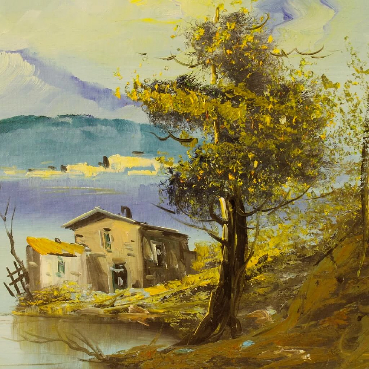 Lake view with houses, oil painting on canvas 8