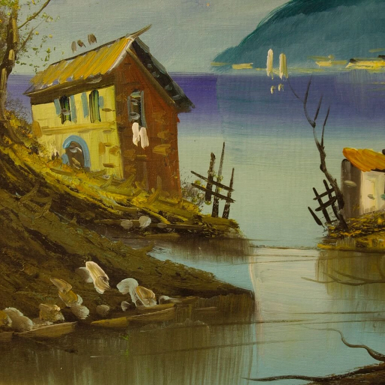Lake view with houses, oil painting on canvas 10