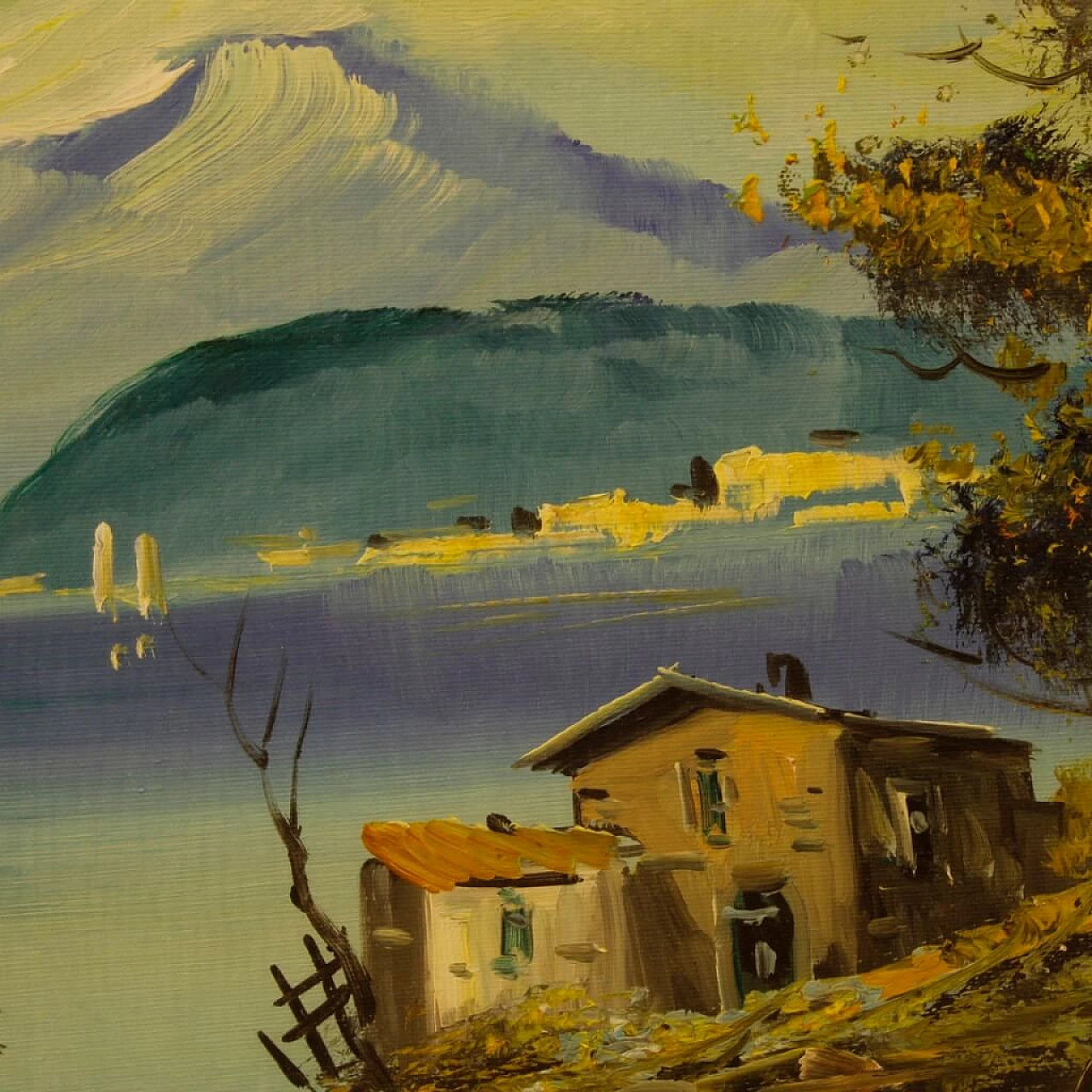 Lake view with houses, oil painting on canvas 11