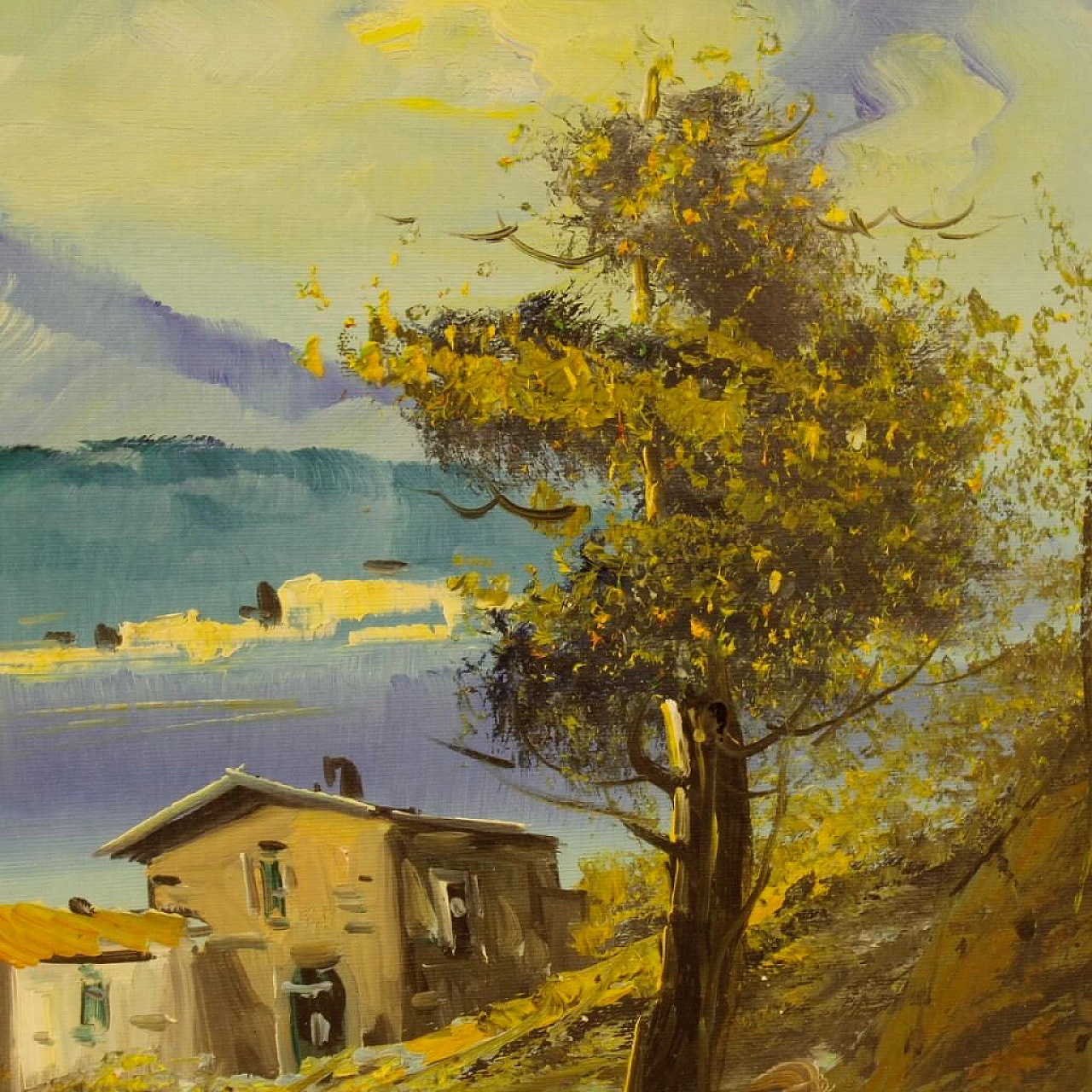 Lake view with houses, oil painting on canvas 12