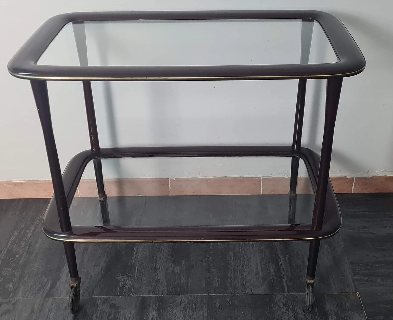 Mahogany, glass and brass cart by Cesare Lacca, 1950s 1