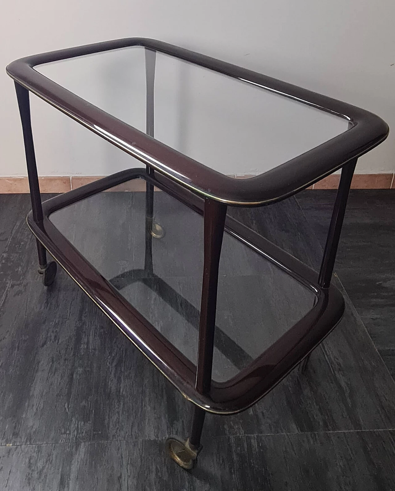 Mahogany, glass and brass cart by Cesare Lacca, 1950s 13