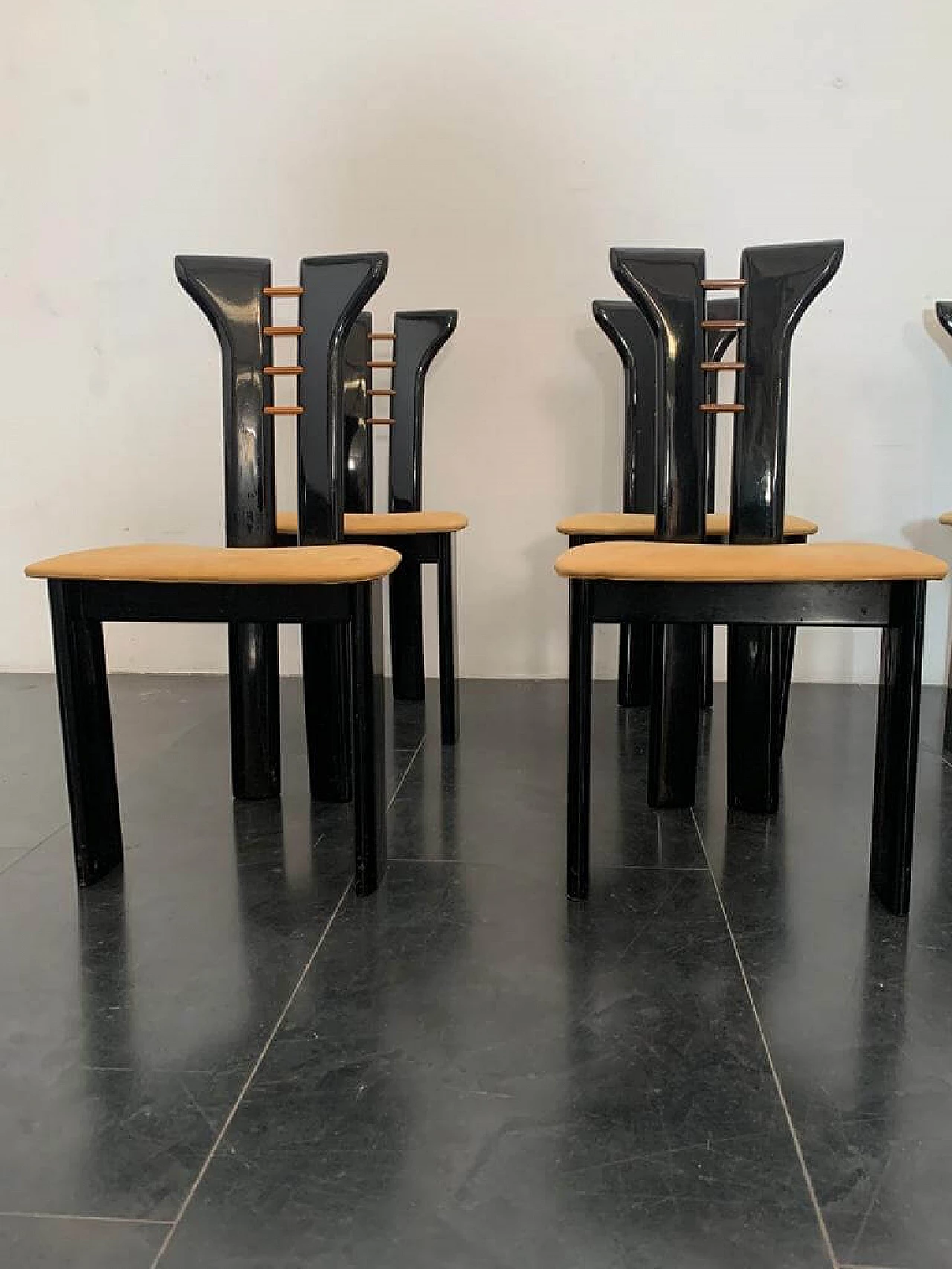 6 Sedie in legno e pelle di Pierre Cardin per Roche Bobois, anni '70 11