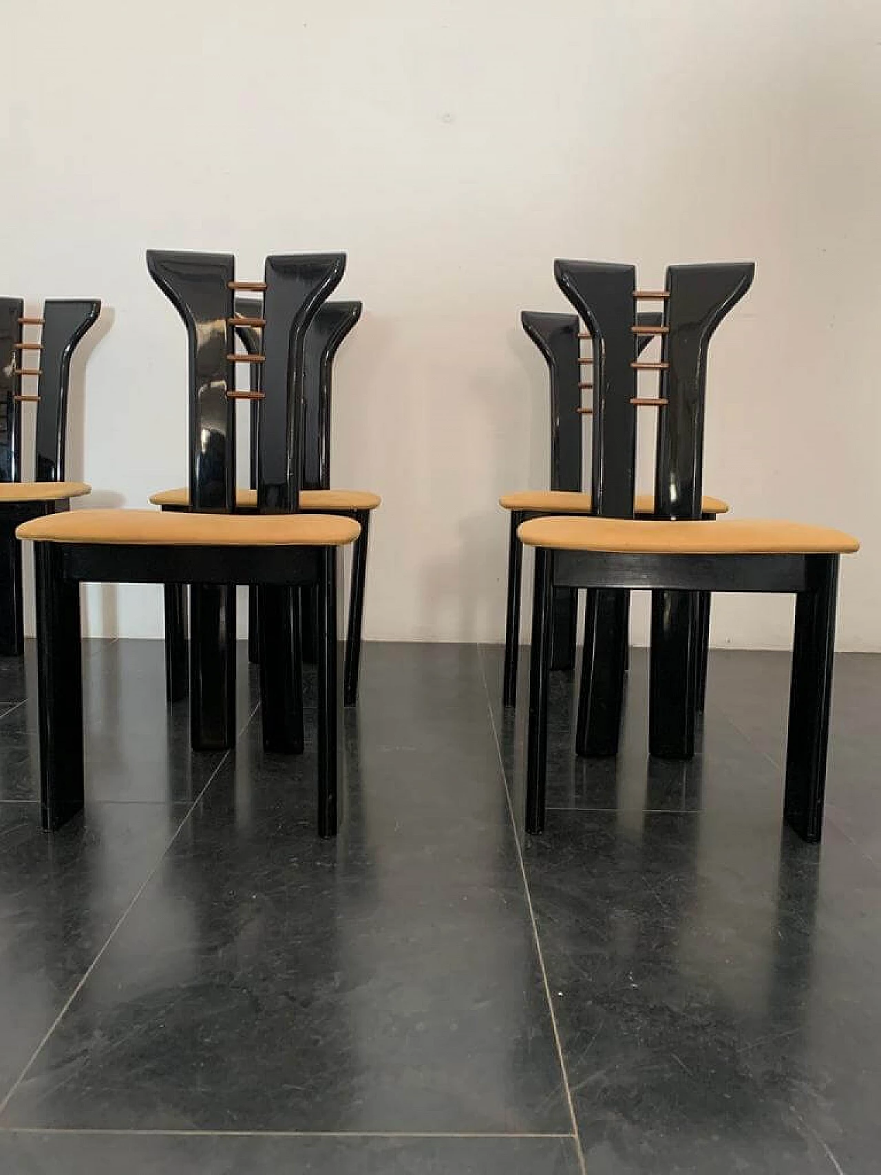 6 Sedie in legno e pelle di Pierre Cardin per Roche Bobois, anni '70 12