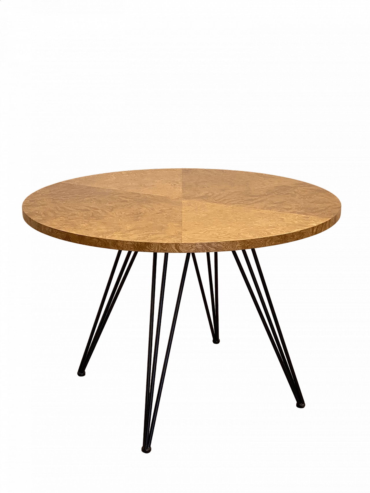 Tavolo rotondo in ferro con piano lastronato in ALPIlignum, anni '60 15