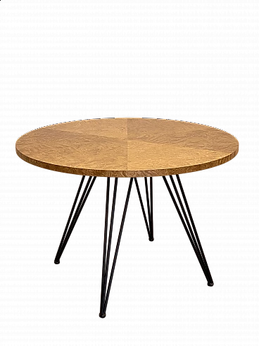 Tavolo rotondo in ferro con piano lastronato in ALPIlignum, anni '60