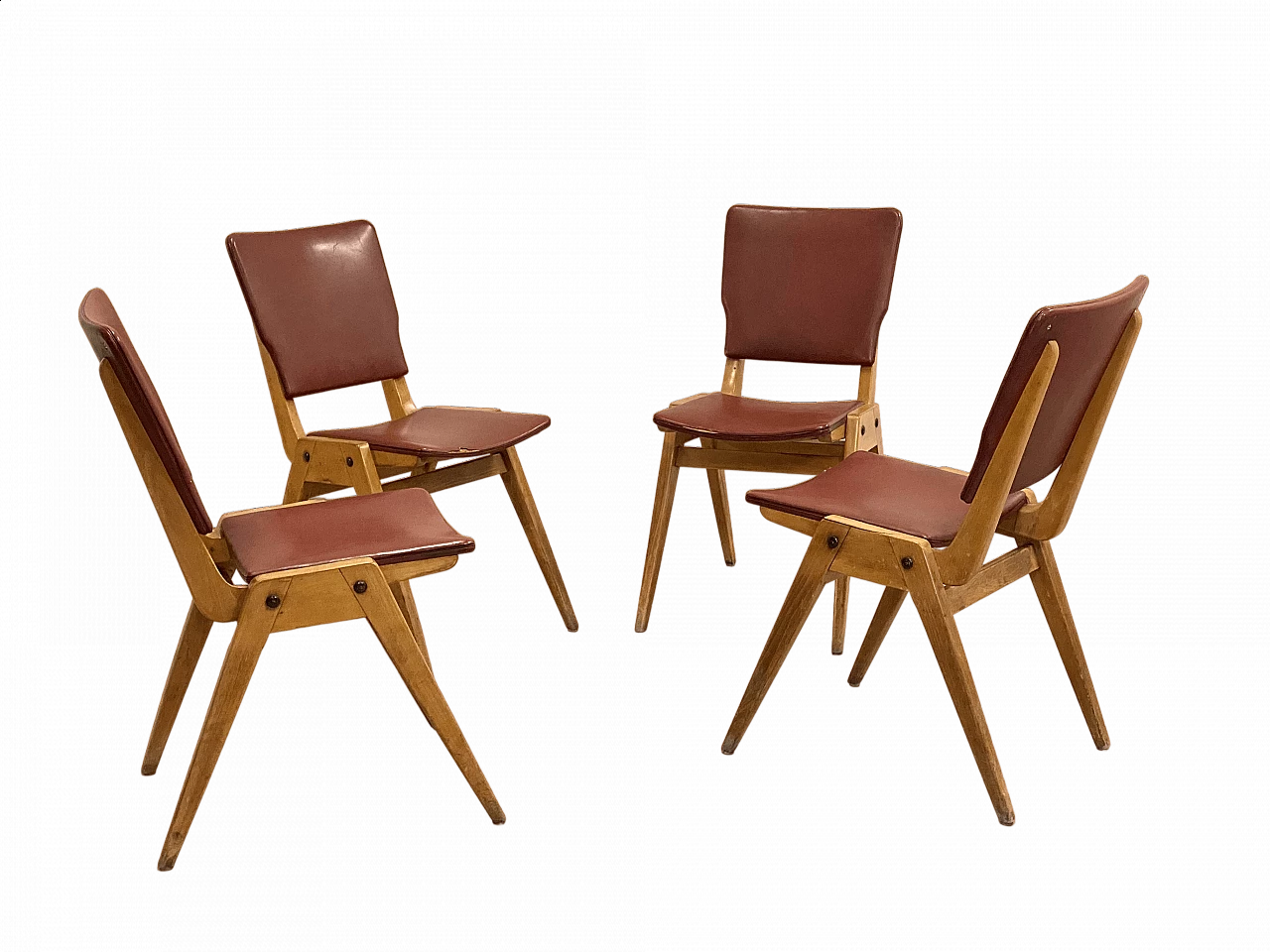 4 Beech and leatherette chairs, 1950s 18