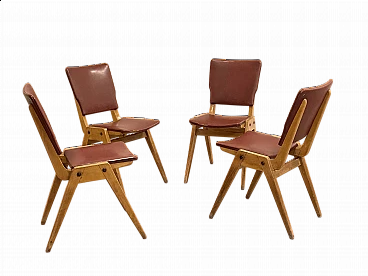 4 Beech and leatherette chairs, 1950s