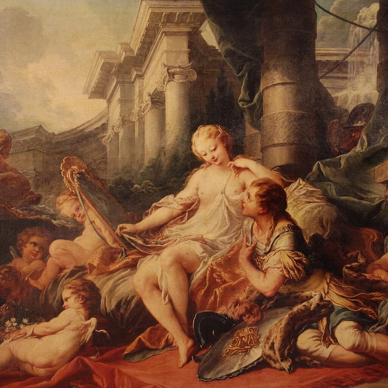 Stampa su tela a colori copia di Rinaldo e Armida di Francois Boucher, anni '80 1