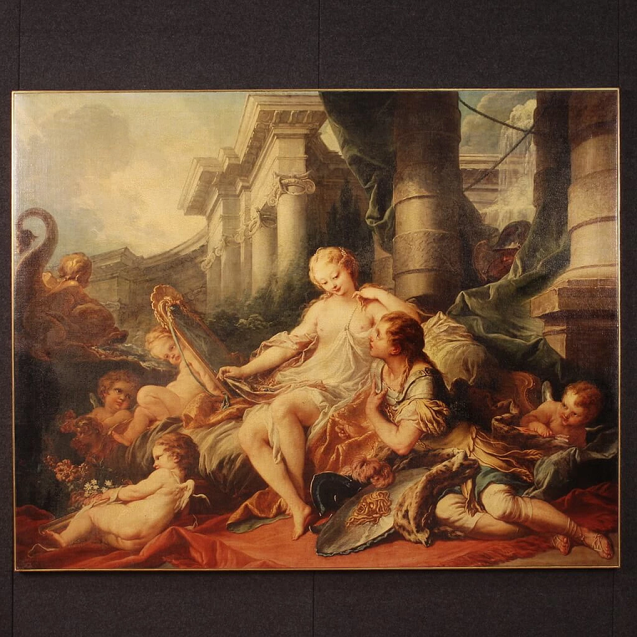 Stampa su tela a colori copia di Rinaldo e Armida di Francois Boucher, anni '80 2