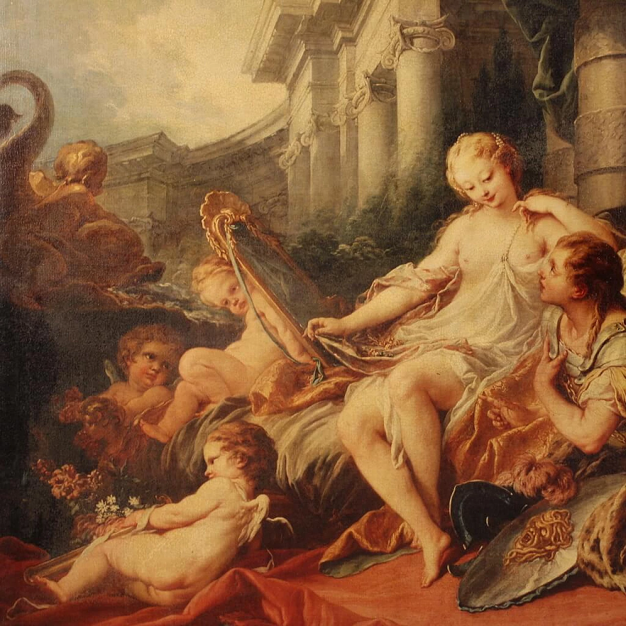 Stampa su tela a colori copia di Rinaldo e Armida di Francois Boucher, anni '80 4