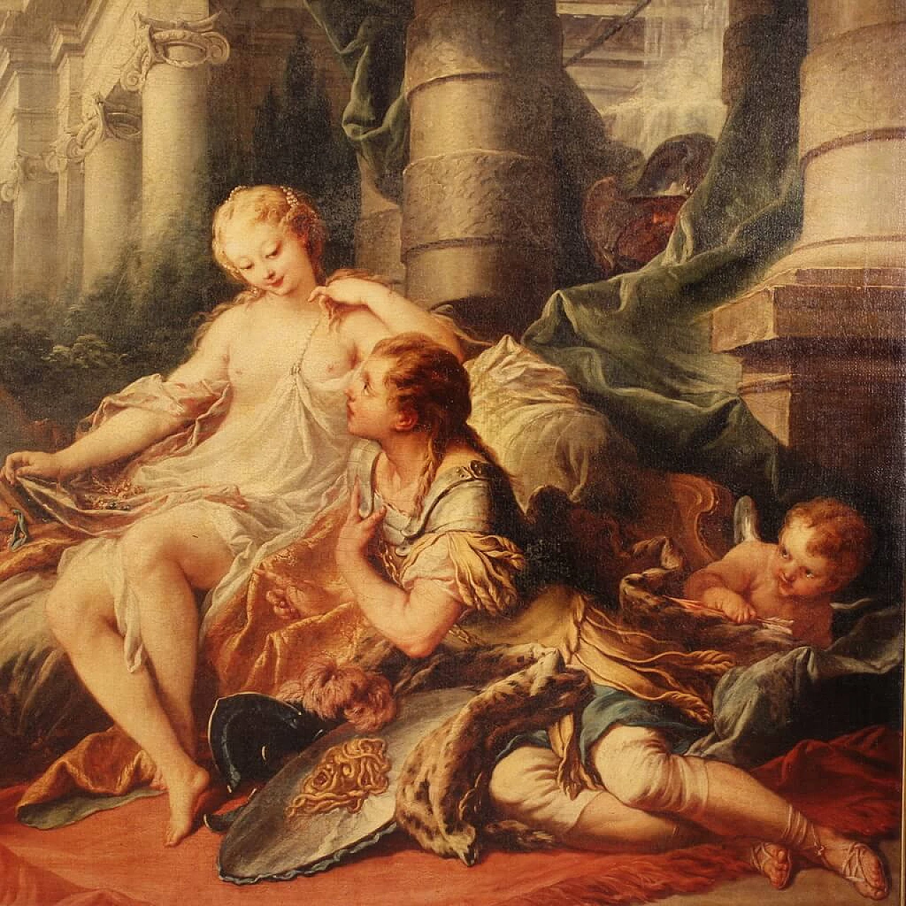 Stampa su tela a colori copia di Rinaldo e Armida di Francois Boucher, anni '80 5