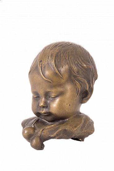 Bernardo Balestrieri, testa di bambino, scultura in bronzo