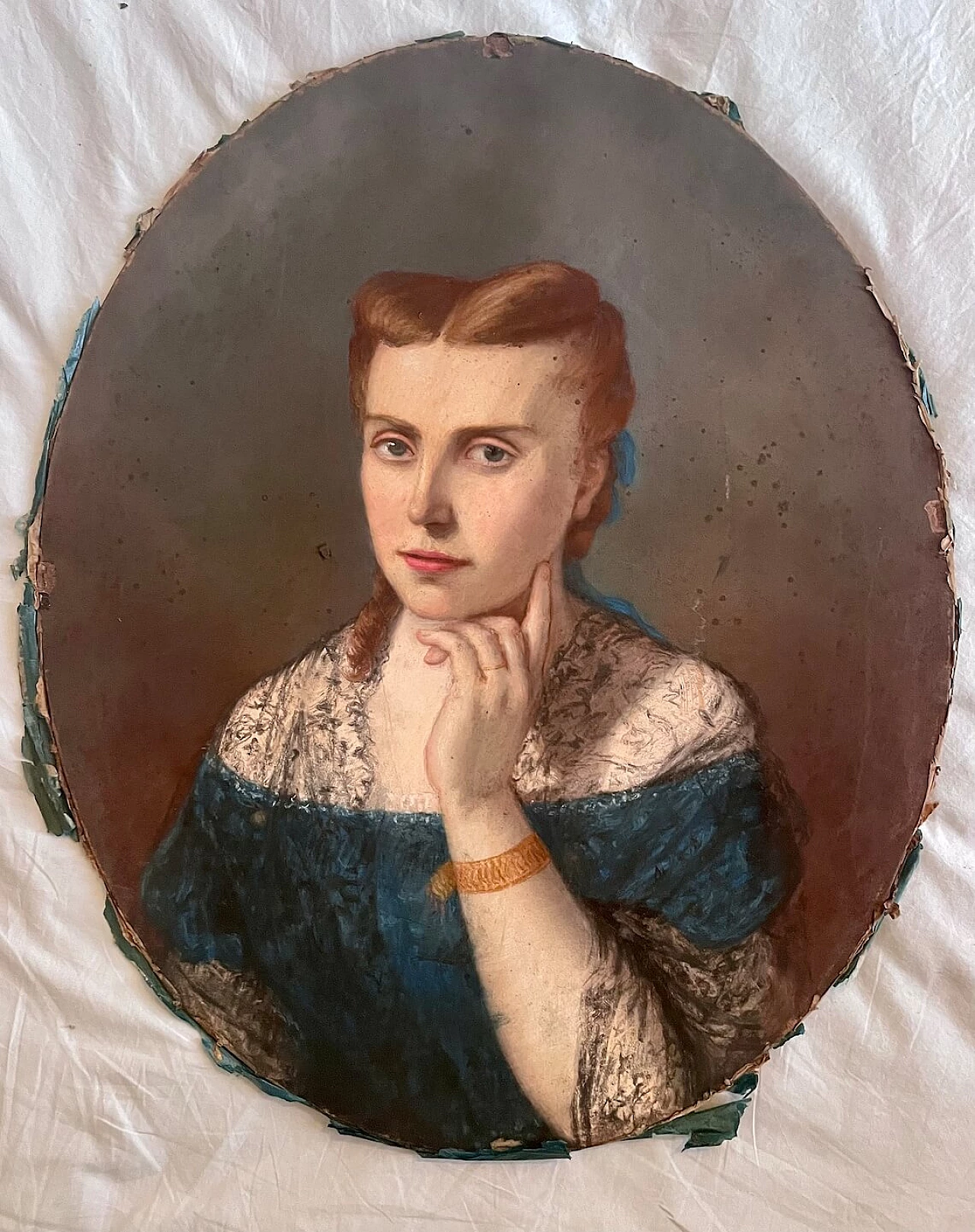 Female portrait, oil painting on canvas stretched on panel, 18th century 10