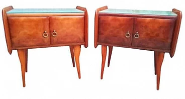 Pair of wood and glass bedside tables, 1950s