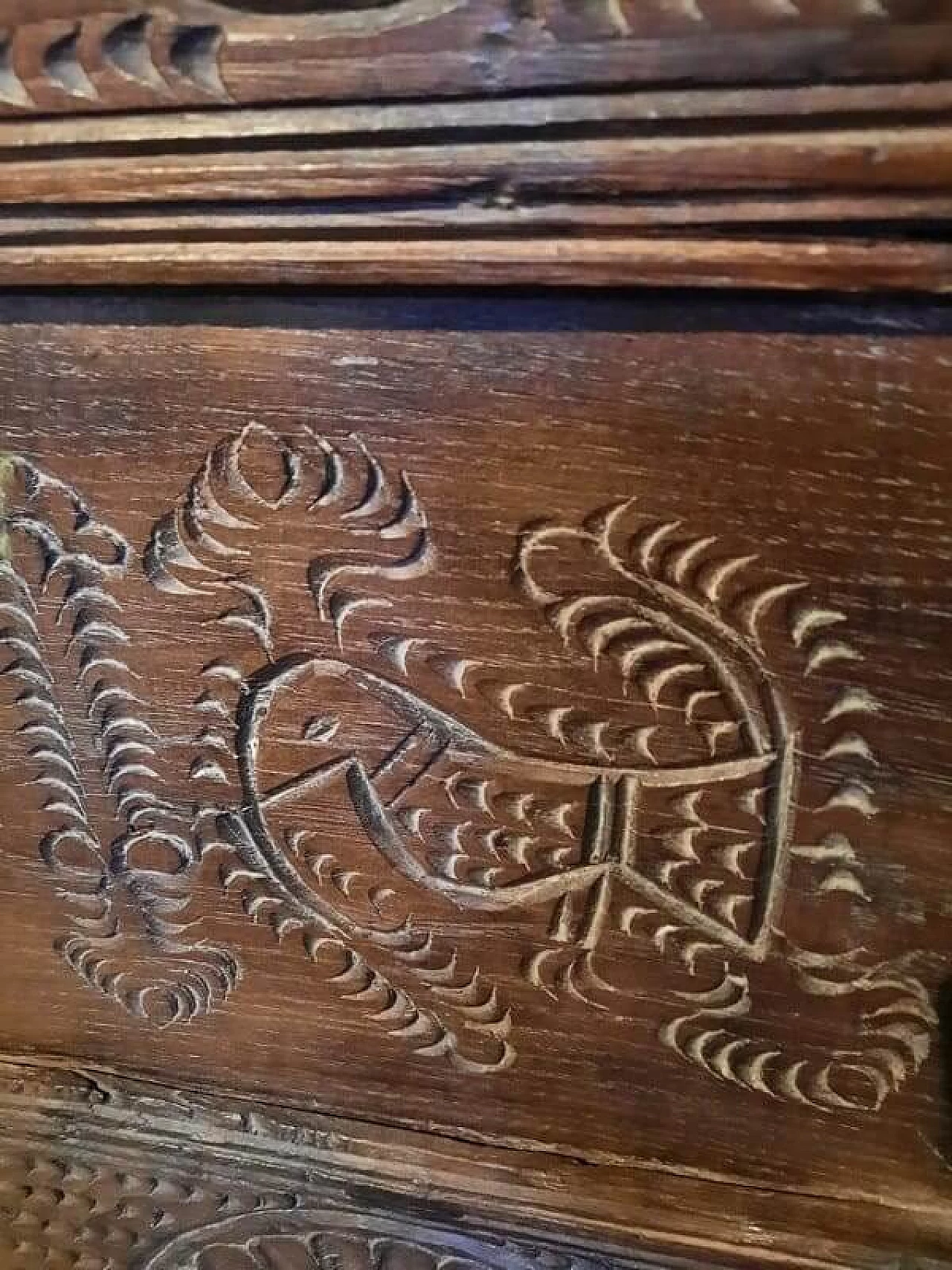 Sardinian walnut chest with carvings, early 20th century 2